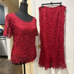 Silken Poetry Lace Silk 2pc Set Skirt and Blouse Lined